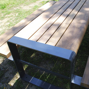 set tavolo e panca moderno / in legno / in acciaio galvanizzato / da giardino
