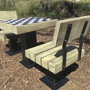 set tavolo e panca moderno / in legno / in acciaio / da giardino