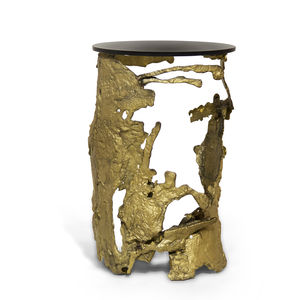 tavolo d'appoggio design originale / in vetro / in ottone / con supporto in ottone