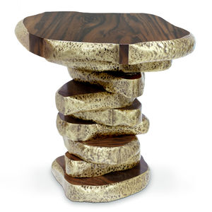 tavolo d'appoggio moderno / in ottone / impiallacciato in legno / in noce