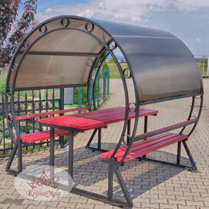 set tavolo e panca moderno / in legno / in acciaio / da giardino