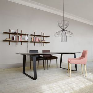 tavolo da pranzo moderno / in metallo / in gres porcellanato / rettangolare