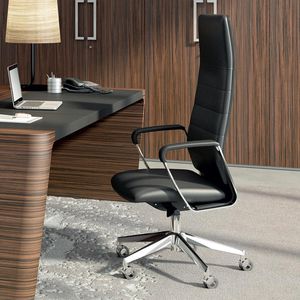 poltrona direzionale moderno / in pelle / in alluminio lucido / in legno compensato