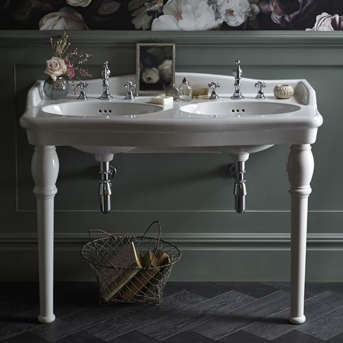Lavabo con piedi - PVEW483 & PVEW09L - HERITAGE BATHROOMS - in ceramica / doppio / rettangolare