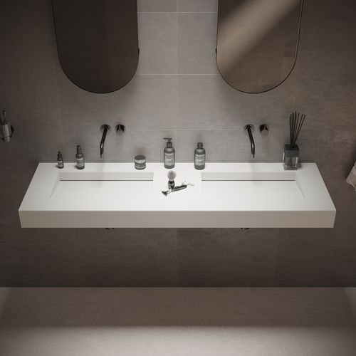 Lavabo sospeso - 280178 SOLIDSQUARE-150 - IDEAVIT B.V - in Solid Surface / doppio / rettangolare