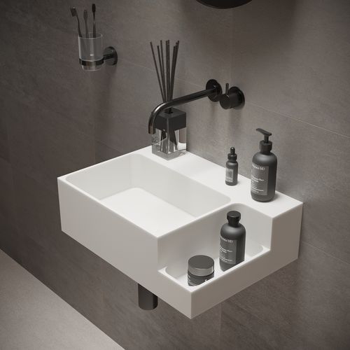 Lavabo sospeso - 290274 SOLIDDUAL 1.0 - IDEAVIT B.V - in Solid Surface / con scaffale integrato / rettangolare
