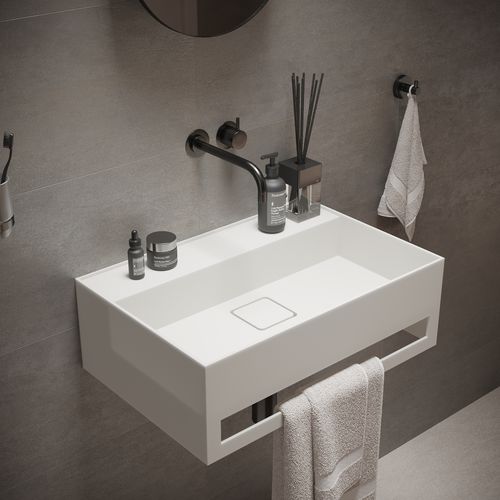 Lavabo sospeso - 290309 SOLIDBLISS-60TB - IDEAVIT B.V - in Solid Surface / con portasalviette integrato / rettangolare