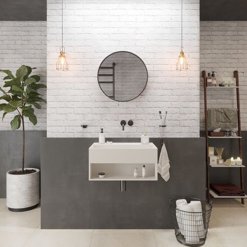 Lavabo sospeso - 290322 SOLIDBLISS-60SH - IDEAVIT B.V - in Solid Surface / con scaffale integrato / rettangolare