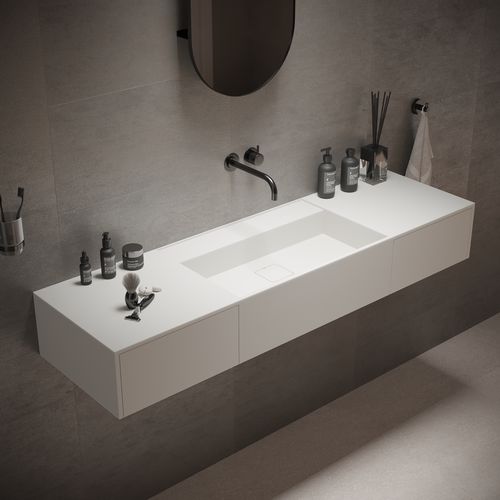 Lavabo sospeso - 290323 SOLIDBLISS-140DR - IDEAVIT B.V - in Solid Surface / con piano integrato / rettangolare