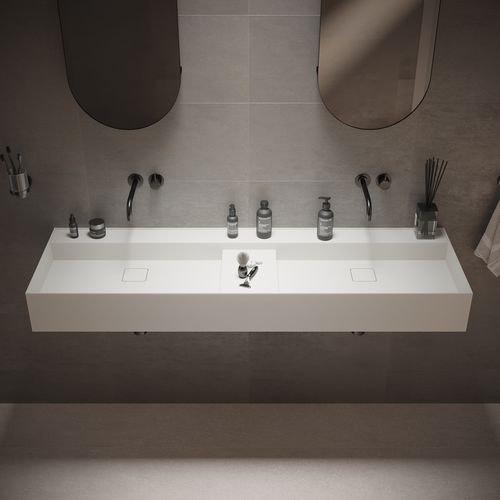 Lavabo sospeso - 290284 SOLIDBLISS-150D - IDEAVIT B.V - in Solid Surface / con piano integrato / doppio