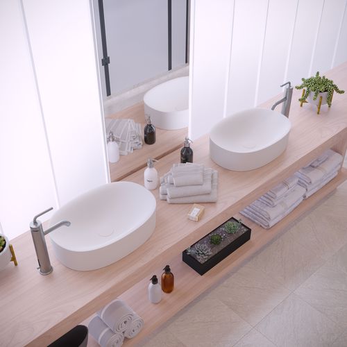 Lavabo da appoggio - 290230 SOLIDCLIFF-50 - IDEAVIT B.V - in Solid Surface / ovale / senza foro