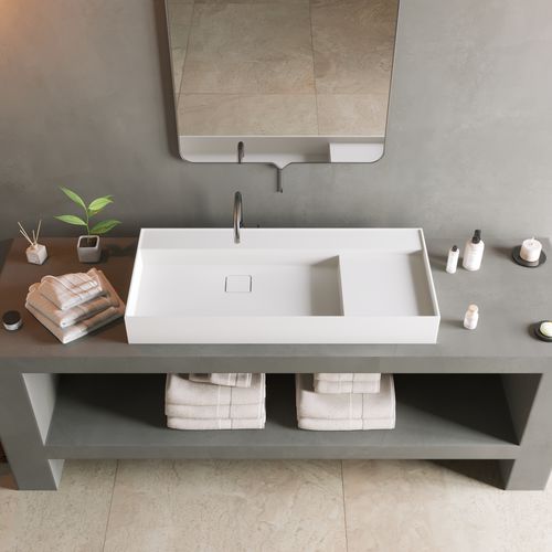 Lavabo da appoggio - 290341 Solidbliss-100FS - IDEAVIT B.V - in Solid Surface / con piano integrato / rettangolare