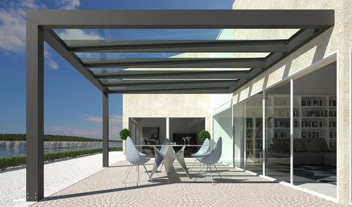 Pergola autoportante - ALLUVERANDA - Proverbio Outdoor Design - addossata / in alluminio / con copertura in policarbonato