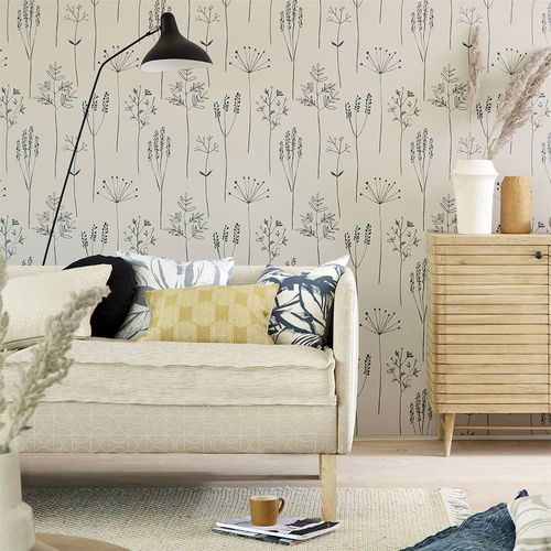 Carta da parati contemporanea - STIPA - Scion - con motivi naturali / aspetto tessuto / blu