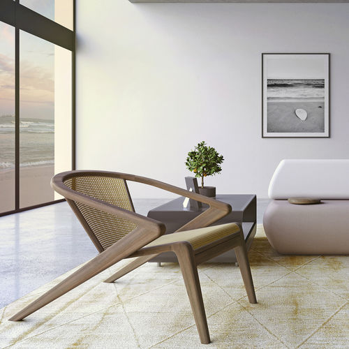 Poltrona contemporanea - P.R. LOUNGE STRAW - AROUNDtheTREE Design - in vimini / in legno massiccio / con poggiapiedi