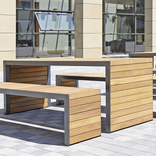 Tavolo da picnic contemporaneo - Linares - Gem. Westeifel Werke GmbH - in acciaio galvanizzato / in legno di latifoglie / con supporto in acciaio galvanizzato