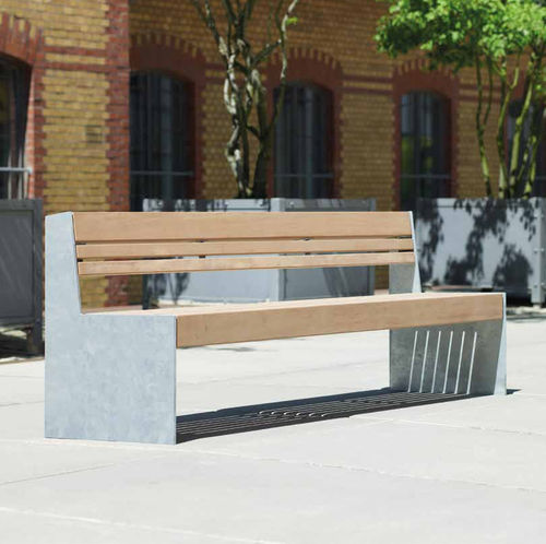Panca per spazi pubblici contemporanea - Versio Genus - Gem. Westeifel Werke GmbH - in acciaio galvanizzato / in legno di latifoglie / con schienale