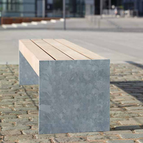 Panca per spazi pubblici contemporanea - Versio levis 50 - Gem. Westeifel Werke GmbH - in acciaio galvanizzato / in legno esotico / senza schienale