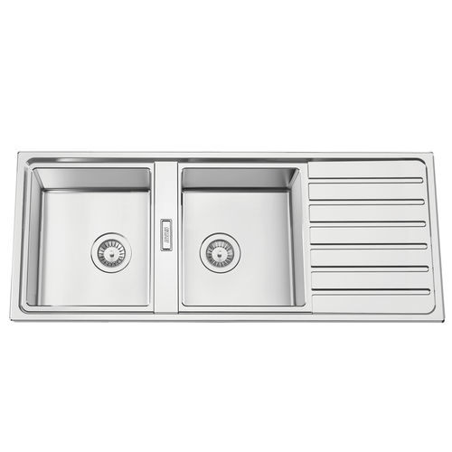 Lavello a 2 vasche - FUSION 120 - RODI HOME – kitchen sinks and accessories - con gocciolatoio / in acciaio inossidabile lucido / da incasso
