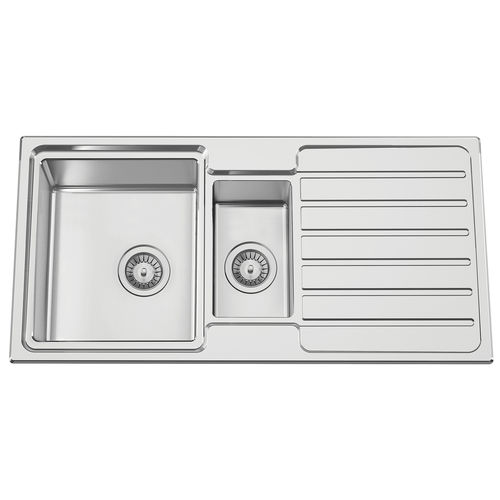 Lavello a 2 vasche - FUSION 100 - RODI HOME – kitchen sinks and accessories - con gocciolatoio / in acciaio inossidabile lucido / da incasso