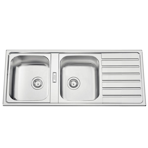 Lavello a 2 vasche - URBAN 120 - RODI HOME – kitchen sinks and accessories - con gocciolatoio / in acciaio inossidabile lucido / da incasso