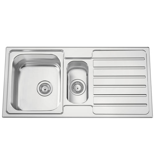 Lavello a 2 vasche - URBAN 100 - RODI HOME – kitchen sinks and accessories - con gocciolatoio / in acciaio inossidabile lucido / da incasso