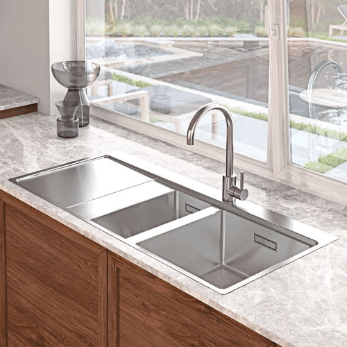 Lavello a 2 vasche - XERON 100 - RODI HOME – kitchen sinks and accessories - con gocciolatoio / in acciaio inossidabile spazzolato / da incasso