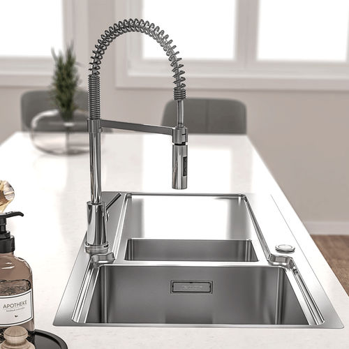Lavello a 2 vasche - EVO 100 - RODI HOME – kitchen sinks and accessories - con gocciolatoio / in acciaio inossidabile spazzolato / da incasso