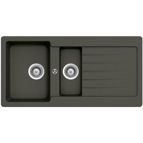 Lavello a 2 vasche - 100 ASPHALT - RODI HOME – kitchen sinks and accessories - con gocciolatoio / in composito / da incasso