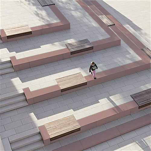 Panca per spazi pubblici contemporanea - SYNOPS® - QUARTZO DESIGN - in legno / in pietra ricostituita / modulare