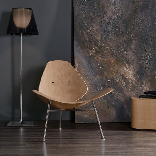 Poltrona design minimalista - KRAM - Infiniti - in pelle bovina / in tessuto / in rovere