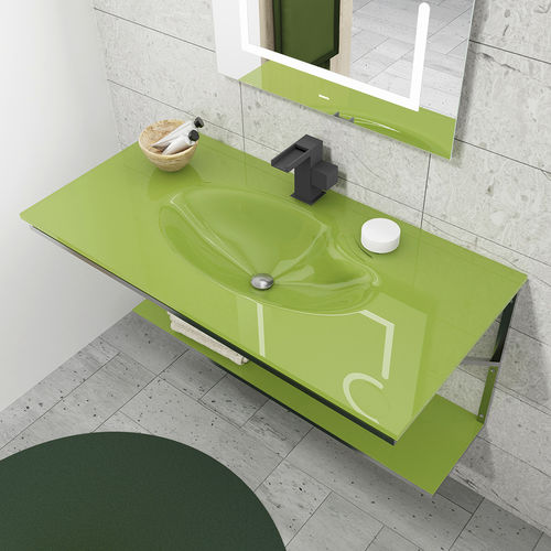 Lavabo sospeso - NATURE - BISELARTE - in vetro / con piano integrato / con scaffale integrato
