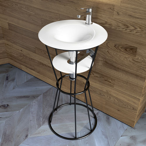 Lavabo autoportante - AMPULHETA - BISELARTE - in vetro / con scaffale integrato / lucido