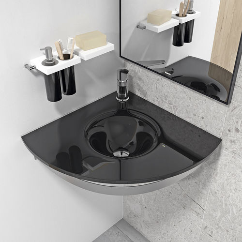 Lavabo a muro - VEZ - BISELARTE - in vetro / con piano integrato / lucido