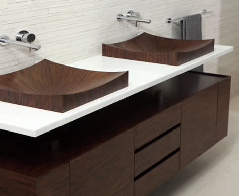Lavabo da appoggio - LAGUNA PURE  - ALEGNA - in legno / con scaffale integrato / rettangolare