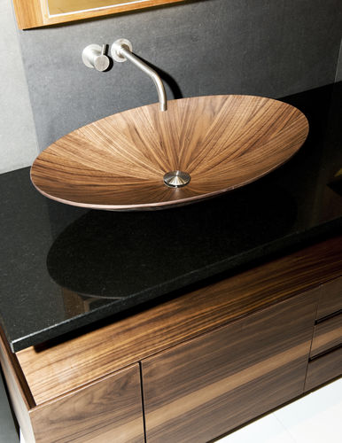 Lavabo da appoggio - LAGUNA PURE - ALEGNA - in legno / con scaffale integrato / rotondo