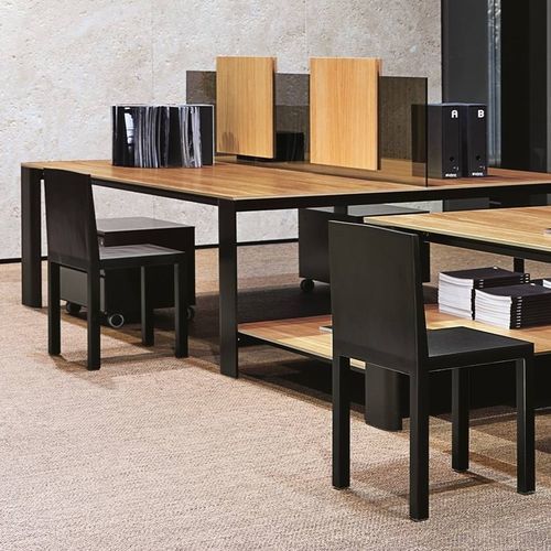 Tavolo contemporaneo - DIVILUX - in legno / in vetro / con supporto in metallo