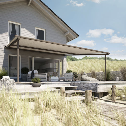 Pergola addossata - PERGOLINO - STOBAG - in alluminio / in poliestere / con copertura in tela