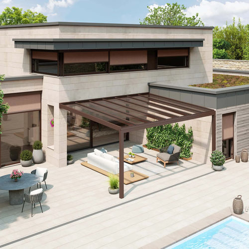 Pergola addossata - NYON PLUS - STOBAG - in alluminio / con copertura in tela / con copertura in vetro