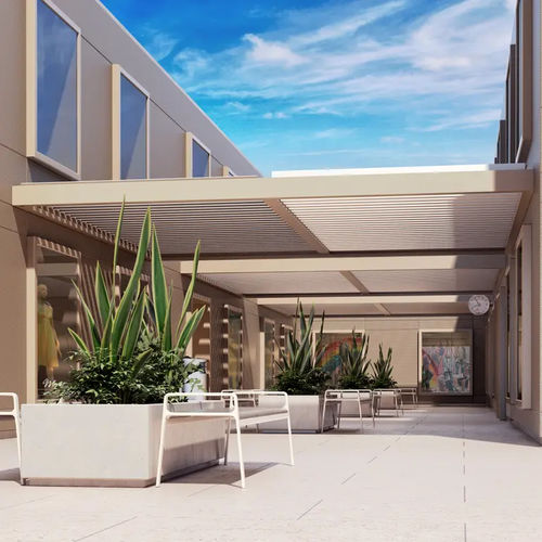 Pergola addossata - ASTANO HARD-TOP - STOBAG - in alluminio termolaccato / a lamelle orientabili / su misura