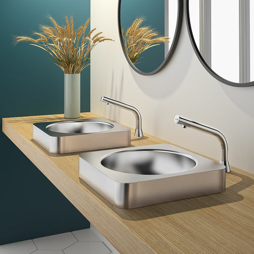 Lavabo da semincasso - QUADRA - DELABIE - in acciaio inossidabile / quadrato / senza foro