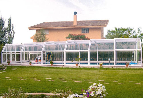 Copertura per piscina alta - BACKED ON PALMA - abrisol - telescopica / in metallo / in legno