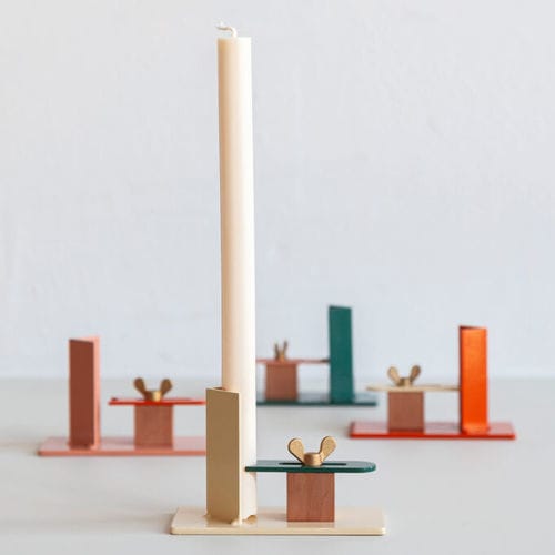 Portacandela in ottone - Fixum - VIJ5 - in acciaio / in legno