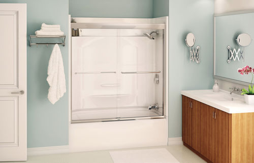 Sopravasca scorrevole - AURA - MAAX bathroom - in vetro temprato / con telaio