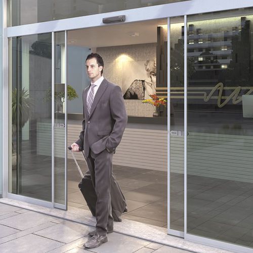 Porta d'ingresso - SL500 SLIM - ASSA ABLOY - in alluminio / scorrevole / vetrata