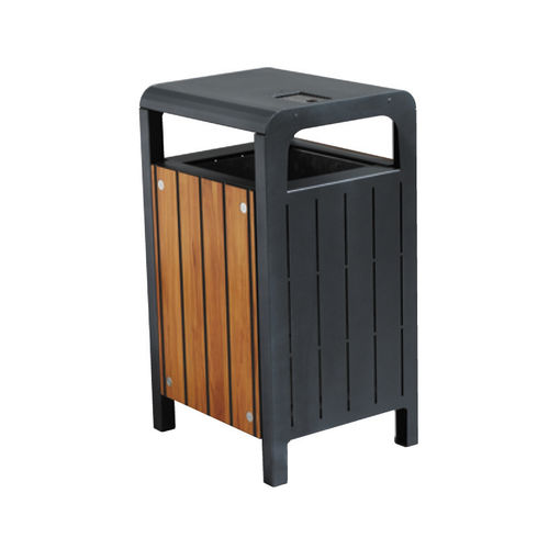 Portarifiuti pubblico - ATHENA SYMBIOS - HUSSON INTERNATIONAL - in acciaio / in legno / con coperchio