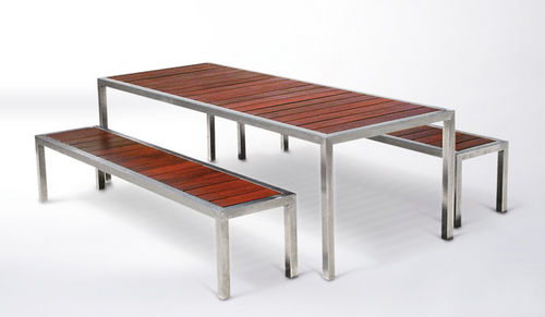 Set tavolo e panca contemporaneo - ALFRESCO DURASLAT™  - botton & gardiner urban furniture - in metallo / in legno / da esterno