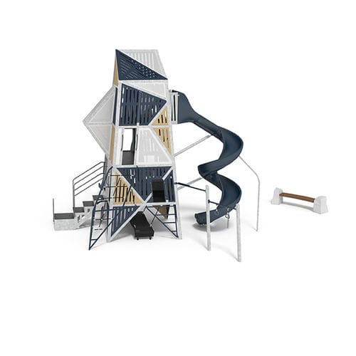 Struttura ludica per parco giochi - ALPHA® TOWER & FACET™ STEPPERS & FACET™ BENCH - Design 6906 - LANDSCAPE STRUCTURES - in plastica / in acciaio / modulare