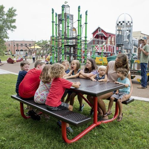 Tavolo da picnic classico - TenderTuff&trade; - Design 6718 - LANDSCAPE STRUCTURES - in acciaio / con supporto in acciaio termolaccato / rettangolare