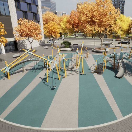 Struttura ludica per parco giochi - City Center Park Design 8103 - LANDSCAPE STRUCTURES - in acciaio inossidabile / in acciaio con rivestimento a polvere / in polietilene